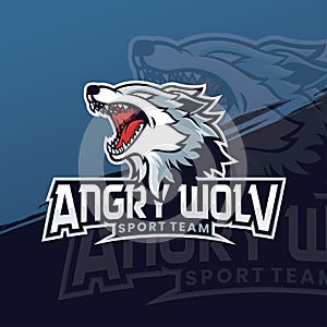 Angry white wolf, siberian husky dog dangerous beast mascot illustration.