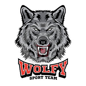 Angry wolf face vector illustration for mascot logo design