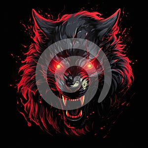 Angry wolf with red eyes on a black background