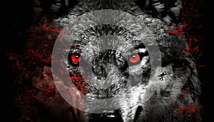 Angry wolf with red eyes close up - Generative AI