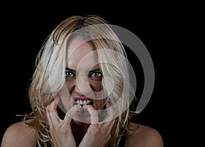 Angry Woman on Black Background