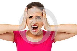 Angry Woman Covering Ears With Hands