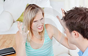 Angry woman getting worked up against boyfriend