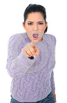 Angry Woman Pointing To Camera