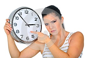 Angry Woman Pointing To Clock