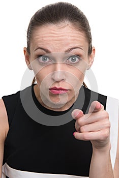 Angry woman pointing at you