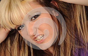 Angry woman pulling hair