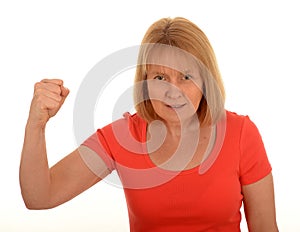 Angry woman with raised fist