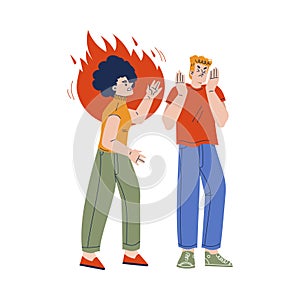 Angry Woman Shouting and Blaming Man Engaged in Manipulation and Control Vector Illustration
