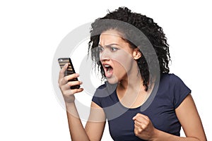 Angry woman shouting in mobile phone