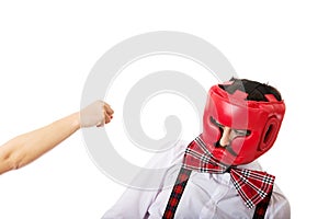 Angry woman slapping across man's face.