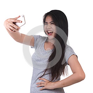 Angry woman using cellphone