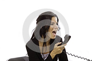 Angry woman yelling in phone