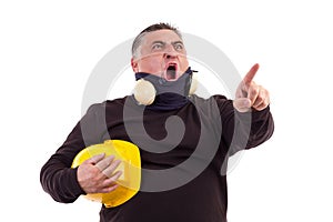 Angry worker pointing at something and screaming