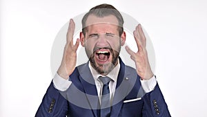 The Angry Young Businessman Screaming, White Background