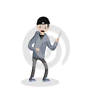 Angry young man with knife. Street Crime.