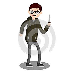 Angry young man with knife. Street Crime. Criminal guy offender.