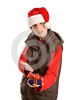 Angry young man with unwanted gift photo