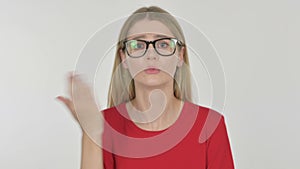 Angry Young Woman Arguing on White Background