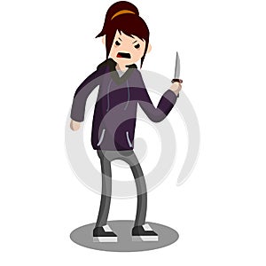 Angry young woman with knife