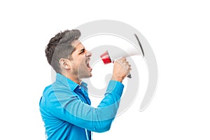 Angry Youth Protesting While Using Megaphone