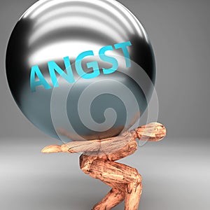 Angst as a burden and weight on shoulders - symbolized by word Angst on a steel ball to show negative aspect of Angst, 3d