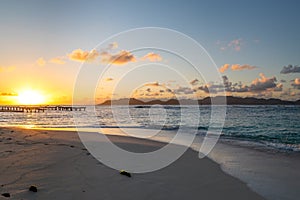 Anguilla, Caribbean beach landscape - view of Saint Martin at sunrise