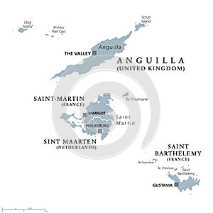 Anguilla, Saint-Martin, Sint Maarten and Saint Barthelemy political map