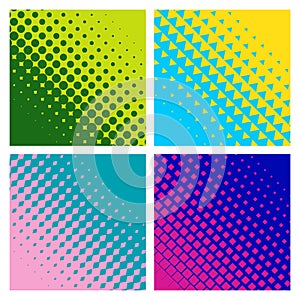 Angular Colorful halftone gradients. Minimal design.