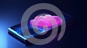 Pink Cloud Computing Mobile Phone Technology Digital Neon Abstract 3d blue glow dark data light