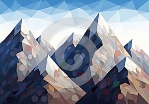 Angular forms and a mosaic-like appearance, creating a dynamic and