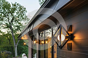 angular house with geometric outdoor lighting fixtures