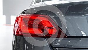 Angular red taillight assembly on a dark grey automobile