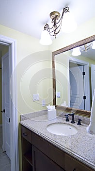 Angular view of bathroom counter