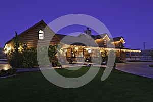 Angular view of ranch home at dusk