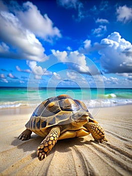 Angulate Tortoise turtle goes beach photo