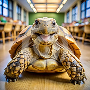 Angulate Tortoise turtle stands sea photo