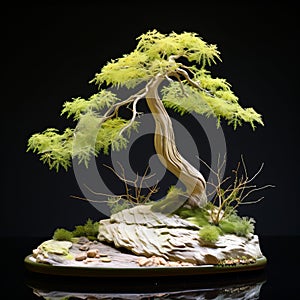 Angura Kei Style Bonsai Tree On Stone And Glass: Detailed Petals