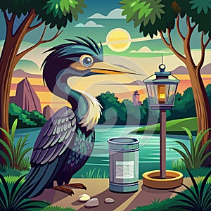 Anhinga bird joyless looks post office Jar vector photo