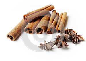 Anice and cinnamon on white