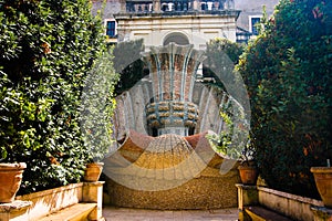 Anicient fountain in Villa d'Este of Tivoli, Italy