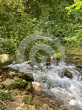 Aniene rapids. River located in Subiaco, near Rome, Lazio. Italy photo