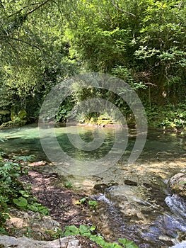 Aniene rapids. River located in Subiaco, near Rome, Lazio. Italy photo