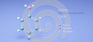aniline, molecular structures, aromatic amine, 3d model, Structural Chemical Formula and Atoms with Color Coding