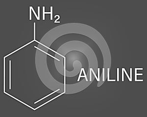 Aniline molecule. Also known as phenylamine, aminobenzene. Skeletal formula.