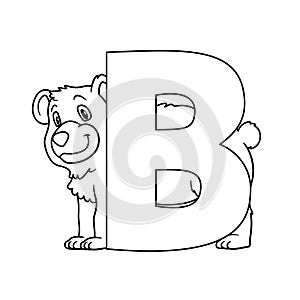 Animal alphabet. Capital letter B, Bear. For pre school education, kindergarten and foreign language learning for kids and childre