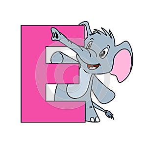 animal alphabet. capital letter E, Elephant. illustration. For pre school education, kindergarten and foreign language learning