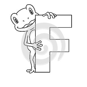 Animal alphabet. capital letter F, Frog. illustration. For pre school education, kindergarten and foreign language learning for ki