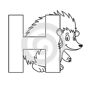 animal alphabet. capital letter H, hedgehog. illustration. For pre school education, kindergarten and foreign language learning fo