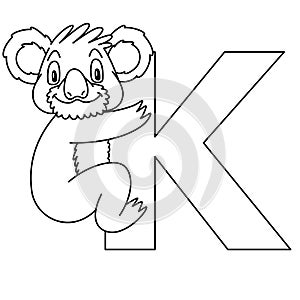 Animal alphabet. capital letter K, Koala. illustration. For pre school education, kindergarten and foreign language learning for k